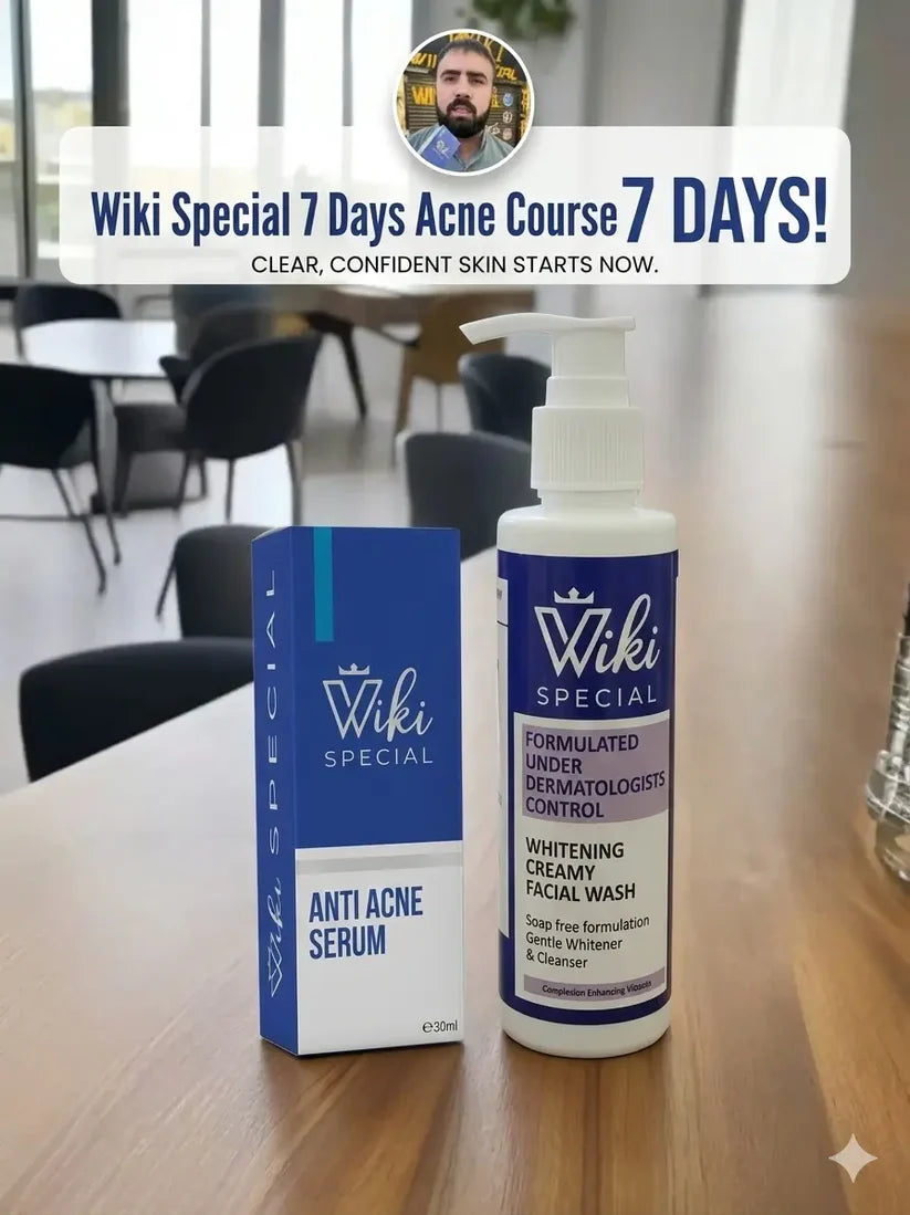 Wiki Special 7-day skincare set: Anti Acne Serum and Whitening Creamy Facial Wash for clear skin.