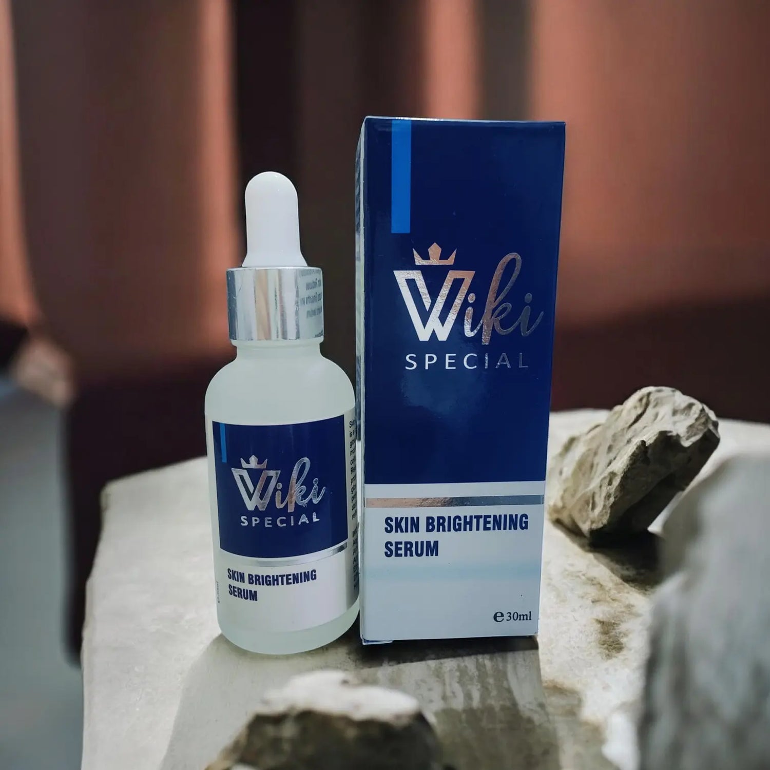 Wiki Special skin brightening serum bottle and packaging for glowing skin.